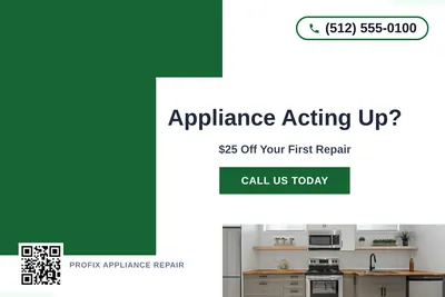 Bold Color Block · Corner Accent: Appliance Acting Up?