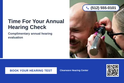 Bold Color Block · Bottom Bar: Time For Your Annual Hearing Check