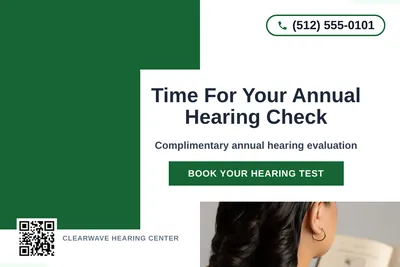 Bold Color Block · Corner Accent: Time For Your Annual Hearing Check