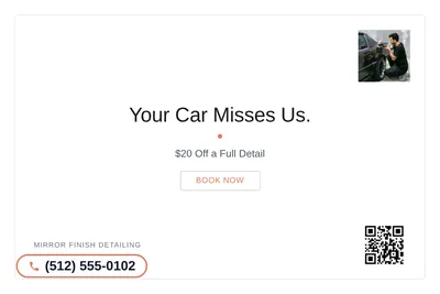 Minimal White · Card Inset: Your Car Misses Us.