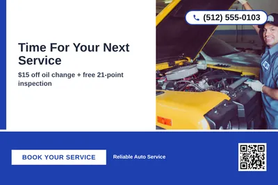 Bold Color Block · Bottom Bar: Time For Your Next Service