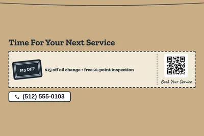 Kraft and stamp · Coupon: Time For Your Next Service