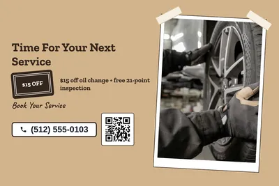 Kraft and stamp · Photo Frame: Time For Your Next Service