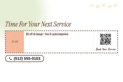 Soft watercolour · Coupon: Time For Your Next Service