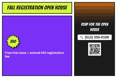 Comic pop · Offer Menu: Fall Registration Open House