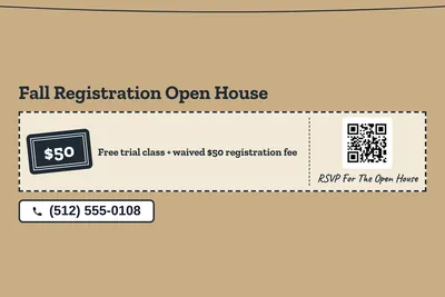 Kraft and stamp · Coupon: Fall Registration Open House