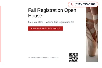 Minimal White · Left-Aligned Editorial: Fall Registration Open House