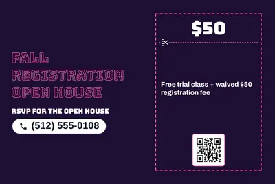 Neon night · Coupon: Fall Registration Open House