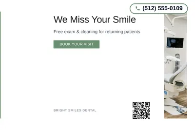 Minimal White · Left-Aligned Editorial: We Miss Your Smile