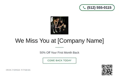 Minimal White · Centered Elegant: We Miss You at [Company Name]