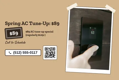 Kraft and stamp · Photo Frame: Spring AC Tune-Up: $89