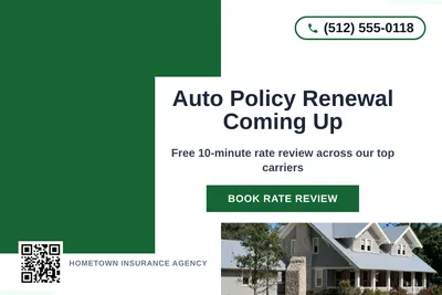 Bold Color Block · Corner Accent: Auto Policy Renewal Coming Up