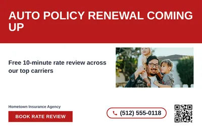Bold Color Block · Horizontal Bands: Auto Policy Renewal Coming Up