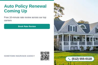 Clean Photo · Text Left, Photo Right: Auto Policy Renewal Coming Up