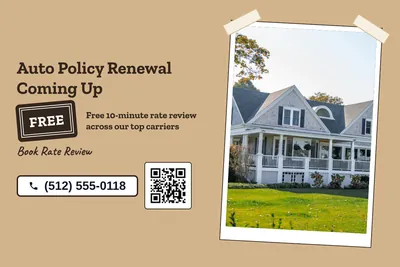 Kraft and stamp · Photo Frame: Auto Policy Renewal Coming Up