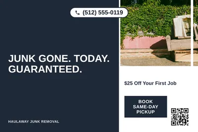 Bold Color Block · Vertical Split: Junk Gone. Today. Guaranteed.