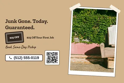 Kraft and stamp · Photo Frame: Junk Gone. Today. Guaranteed.