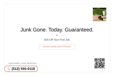 Minimal White · Card Inset: Junk Gone. Today. Guaranteed.
