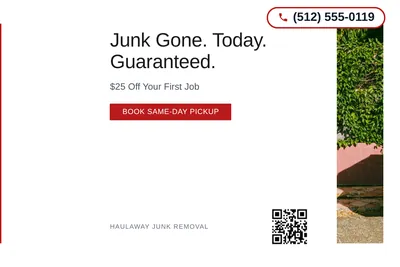 Minimal White · Left-Aligned Editorial: Junk Gone. Today. Guaranteed.