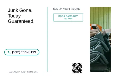Minimal White · Split Vertical: Junk Gone. Today. Guaranteed.