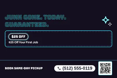 Neon night · Checklist: Junk Gone. Today. Guaranteed.