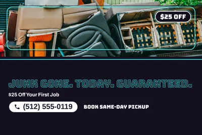 Neon night · Photo Hero: Junk Gone. Today. Guaranteed.