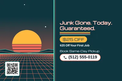 Synthwave · Split: Junk Gone. Today. Guaranteed.
