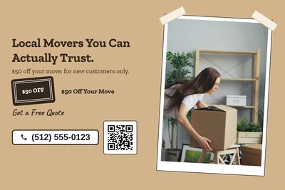 Kraft and stamp · Photo Frame: Local Movers You Can Actually Trust.