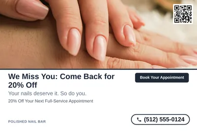 Clean Photo · Photo Top, Text Bottom: We Miss You: Come Back for 20% Off