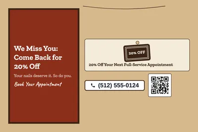 Kraft and stamp · Offer Menu: We Miss You: Come Back for 20% Off