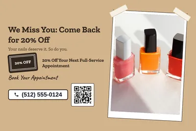 Kraft and stamp · Photo Frame: We Miss You: Come Back for 20% Off