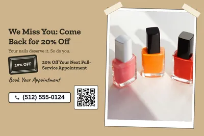 Kraft and stamp · Split: We Miss You: Come Back for 20% Off