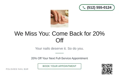 Minimal White · Centered Elegant: We Miss You: Come Back for 20% Off