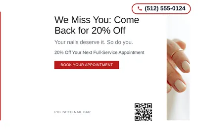 Minimal White · Left-Aligned Editorial: We Miss You: Come Back for 20% Off