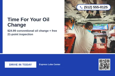 Bold Color Block · Bottom Bar: Time For Your Oil Change