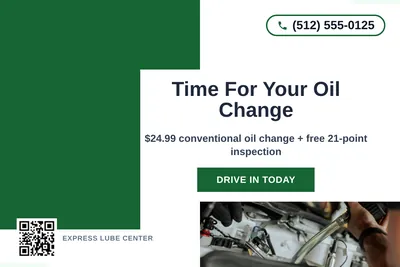 Bold Color Block · Corner Accent: Time For Your Oil Change
