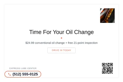 Minimal White · Card Inset: Time For Your Oil Change
