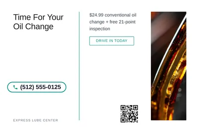 Minimal White · Split Vertical: Time For Your Oil Change