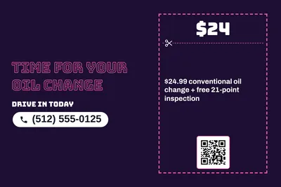 Neon night · Coupon: Time For Your Oil Change