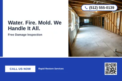 Bold Color Block · Bottom Bar: Water. Fire. Mold. We Handle It All.