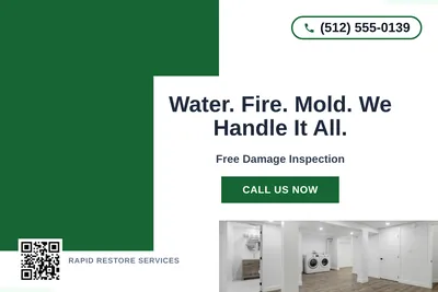 Bold Color Block · Corner Accent: Water. Fire. Mold. We Handle It All.