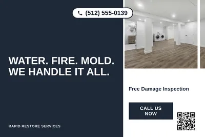 Bold Color Block · Vertical Split: Water. Fire. Mold. We Handle It All.