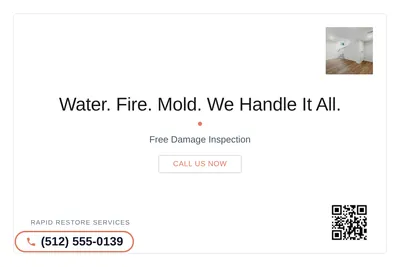 Minimal White · Card Inset: Water. Fire. Mold. We Handle It All.