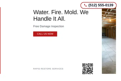 Minimal White · Left-Aligned Editorial: Water. Fire. Mold. We Handle It All.