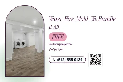 Soft watercolour · Checklist: Water. Fire. Mold. We Handle It All.