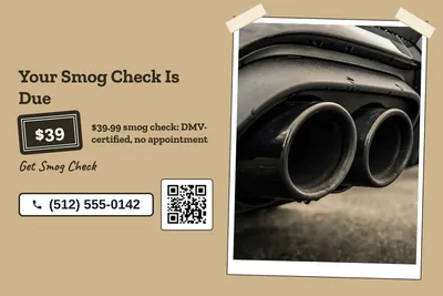 Kraft and stamp · Split: Your Smog Check Is Due