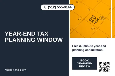 Bold Color Block · Vertical Split: Year-End Tax Planning Window