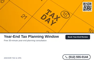 Clean Photo · Photo Top, Text Bottom: Year-End Tax Planning Window