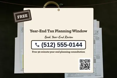 Kraft and stamp · Phone Billboard: Year-End Tax Planning Window