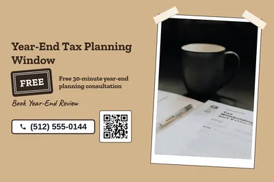 Kraft and stamp · Photo Frame: Year-End Tax Planning Window